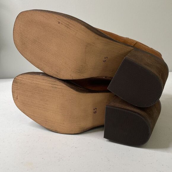 Diba Ser Eeta Suede Chunky Block Heel Boot in Cognac Square Toe Pull On Boho - Picture 6 of 14